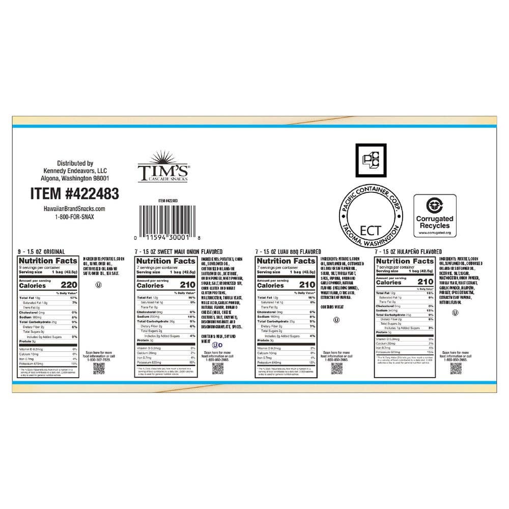 Hawaiian Brand Kettle Style Potato Chips, Island Variety Pk